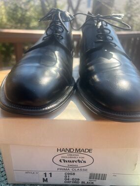 New Hand Made Prima Classe Church's Black Men's Leather Shoes Oxford black laced
